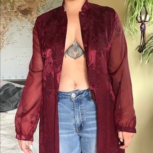 Vintage Satin Floral Burgundy Duster Robe